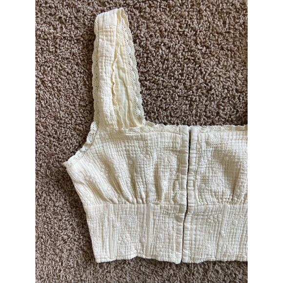 Forever 21 Butter Yellow Floral‎ Flower Lace Crop Top Festival Boho Shirt Small - Picture 2 of 10